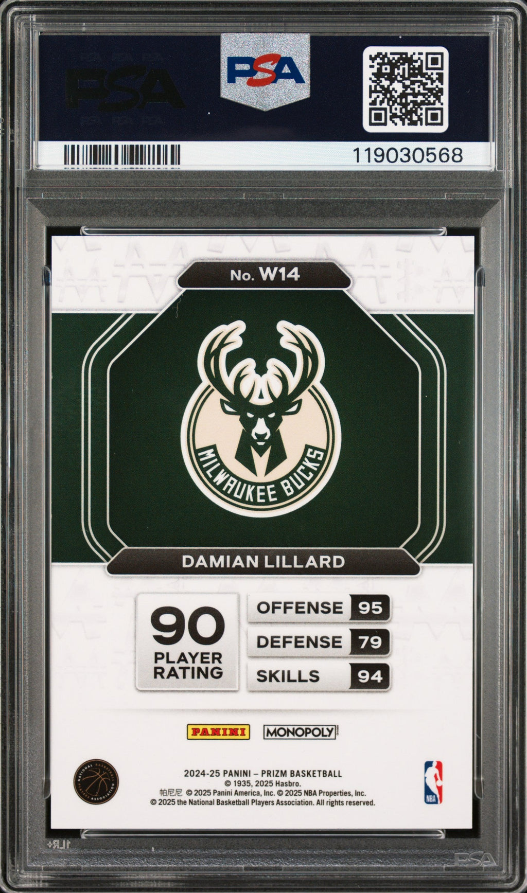 2024 Panini Prizm Monopoly Millionaire White - #W14 - Damian Lillard - Case Hit SSP - PSA Graded Card