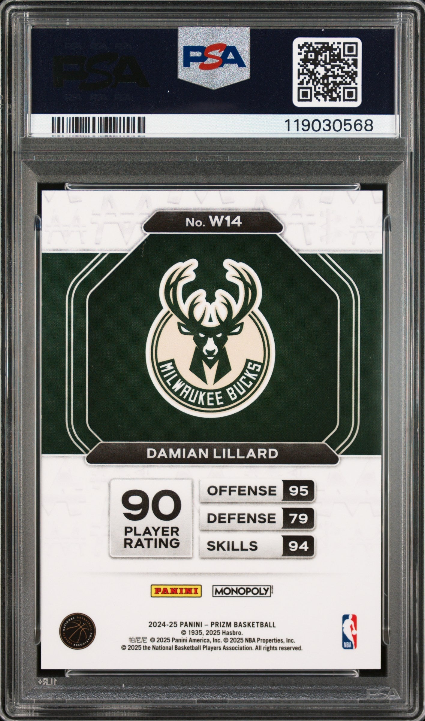 2024 Panini Prizm Monopoly Millionaire White - #W14 - Damian Lillard - Case Hit SSP - PSA Graded Card